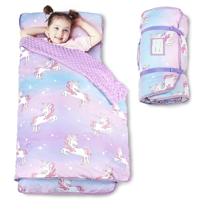 Beavtaens Toddler Nap Mat with Pillow and Minky Blanket, Large 55"x35" Sleeping Bag, Washable, Lightweight, Easy to Roll, Perfect for Preschool, Daycare, Kindergarten, Travel, Boys and Girls - Image 1